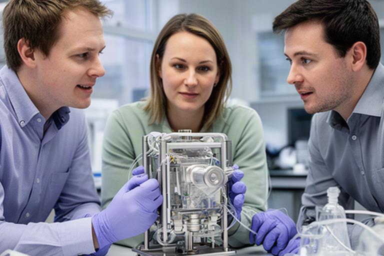 Edinburgh university spinout researchers discussing a medical device prototype
